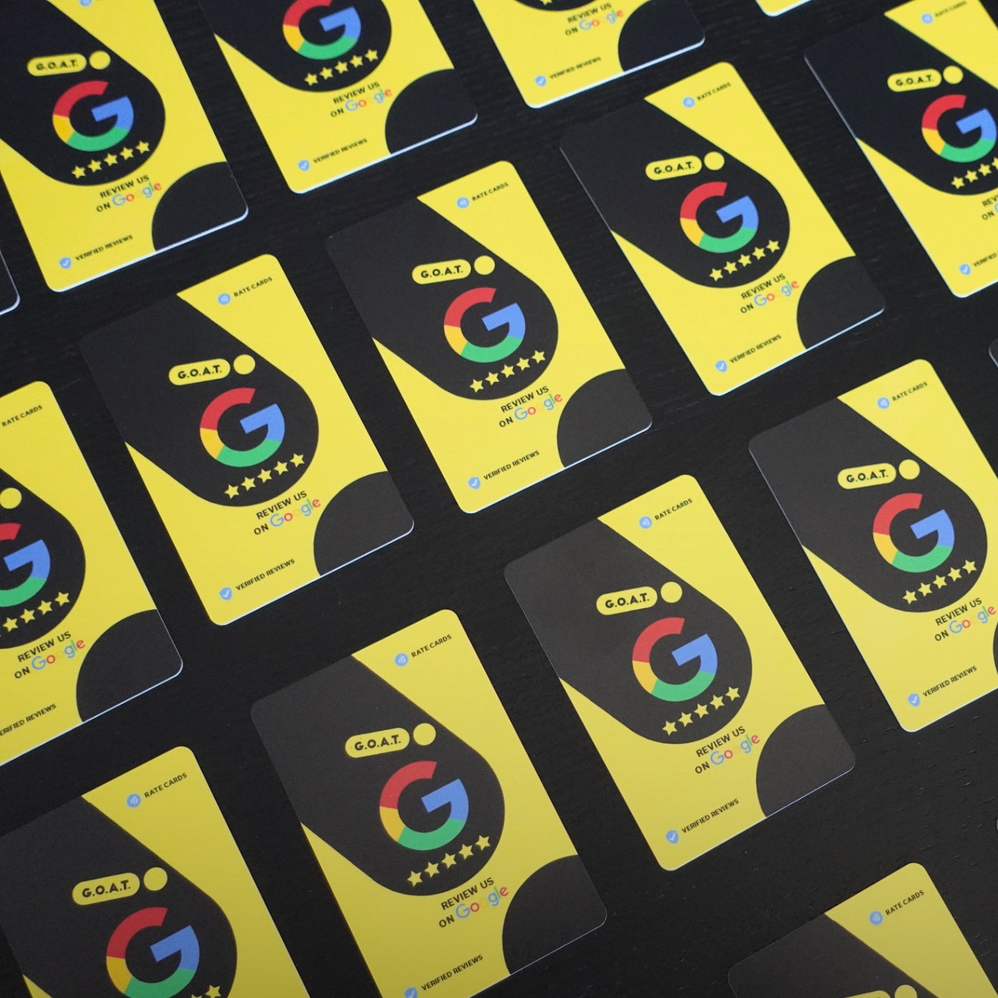 RATECARDS VIP Customized Design – custom-branded NFC tap-to-review card pre-programmed to your Google profile, QR code backup