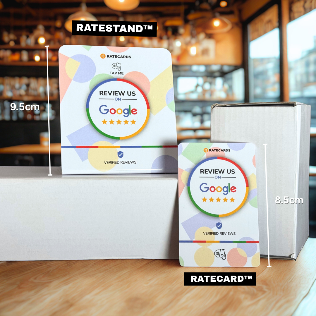 RATECARDS Google review stand – get more 5-star Google reviews