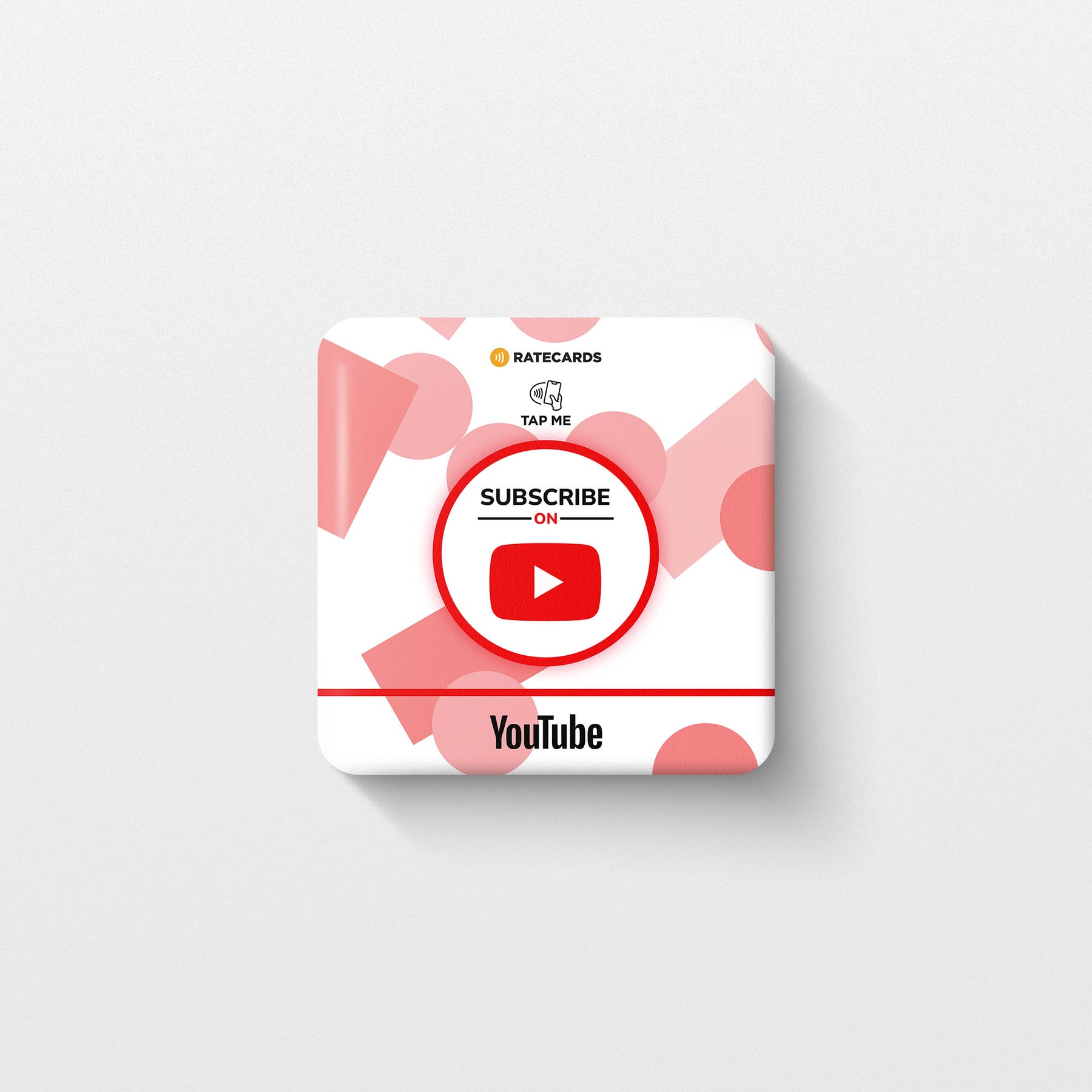 RATECARDS YouTube Subscriber Plate – wall-mounted NFC tap-to-subscribe plate linking to your YouTube channel, QR code backup
