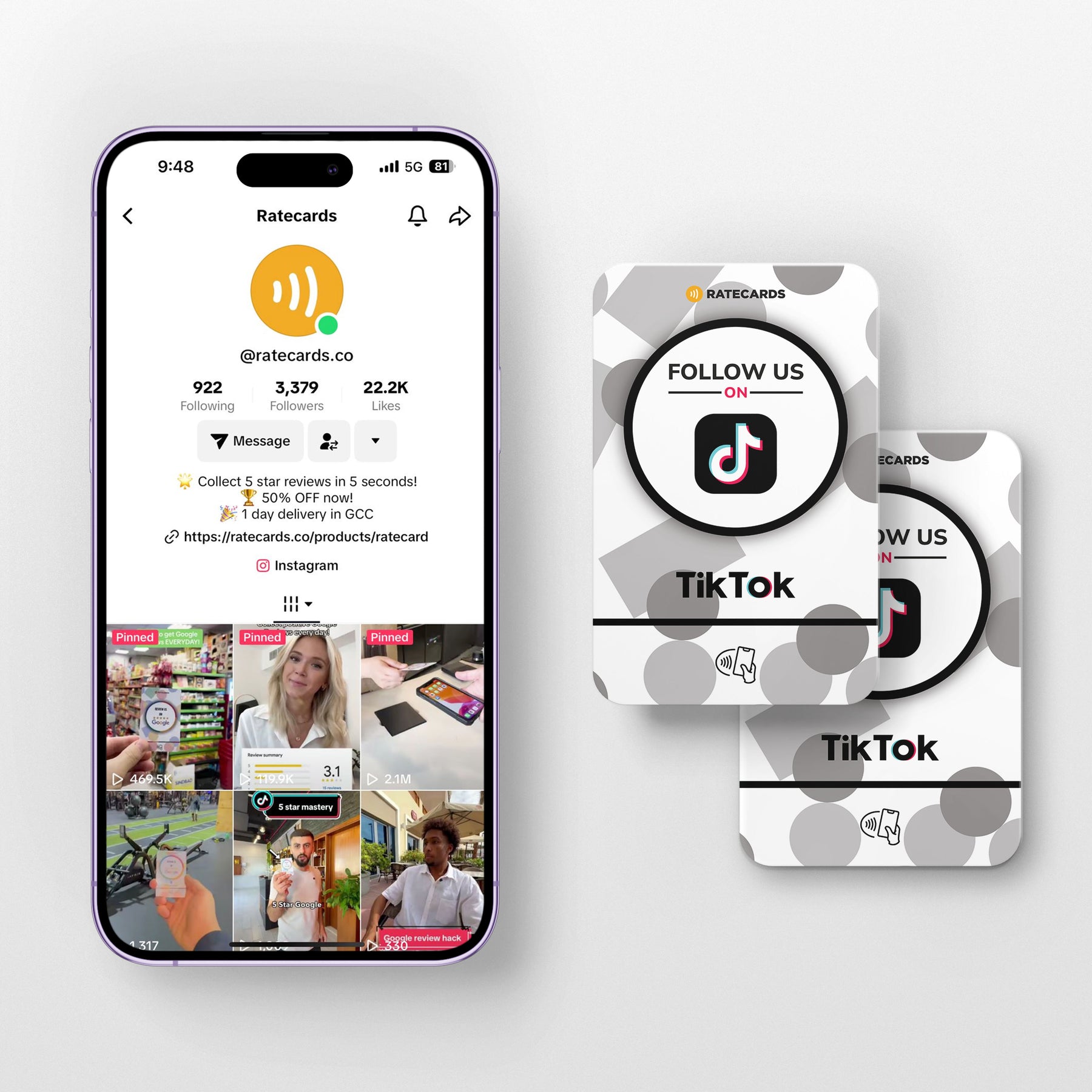 RATECARDS NFC TikTok card with QR code backup on the reverse