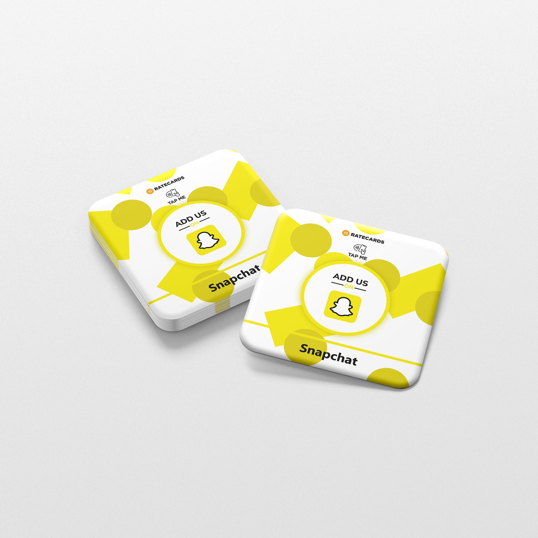 RATECARDS Snapchat Follower Plate – wall-mounted NFC tap-to-follow plate linking to your Snapchat, QR code backup