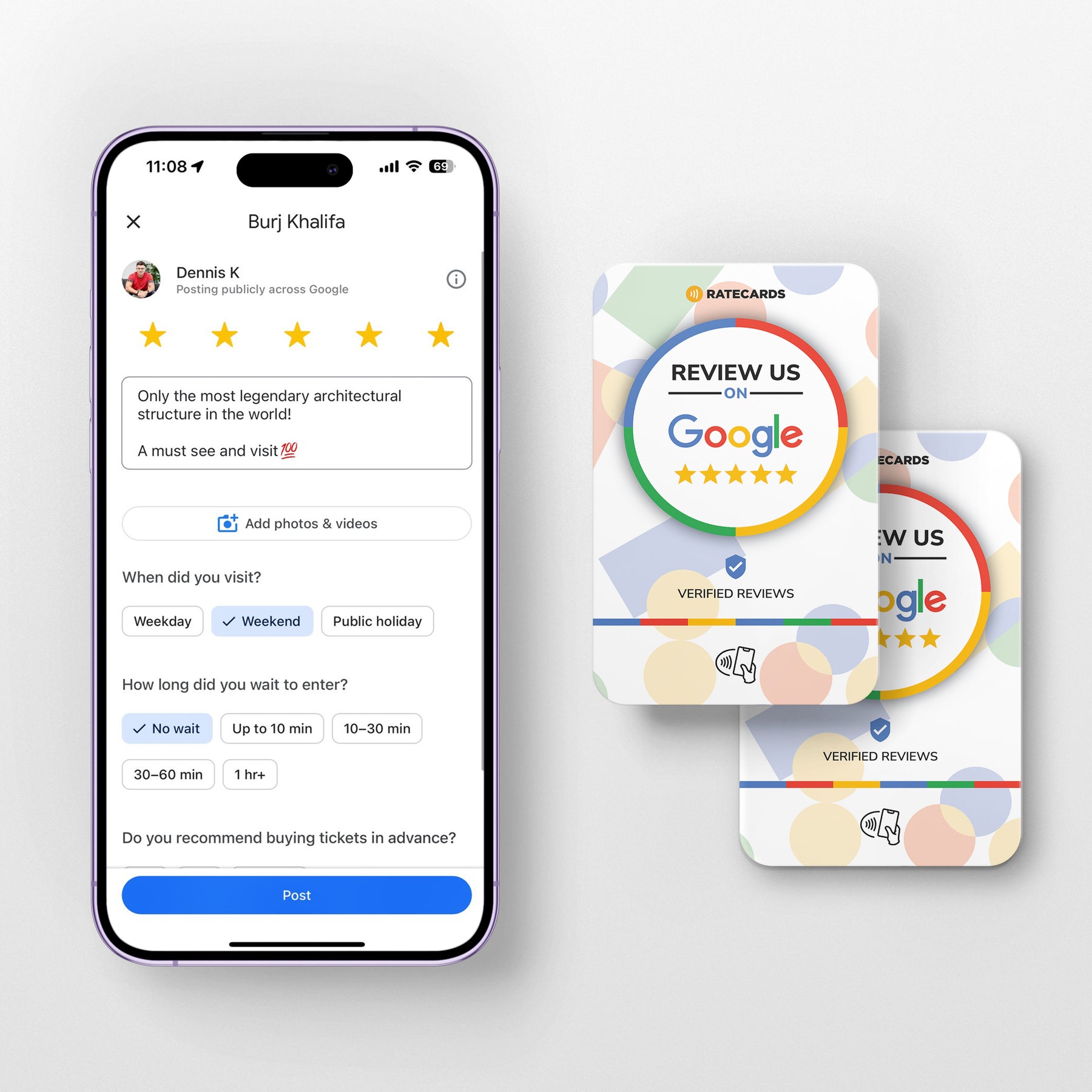 RATECARDS Google review card – original NFC tap-to-review card for businesses