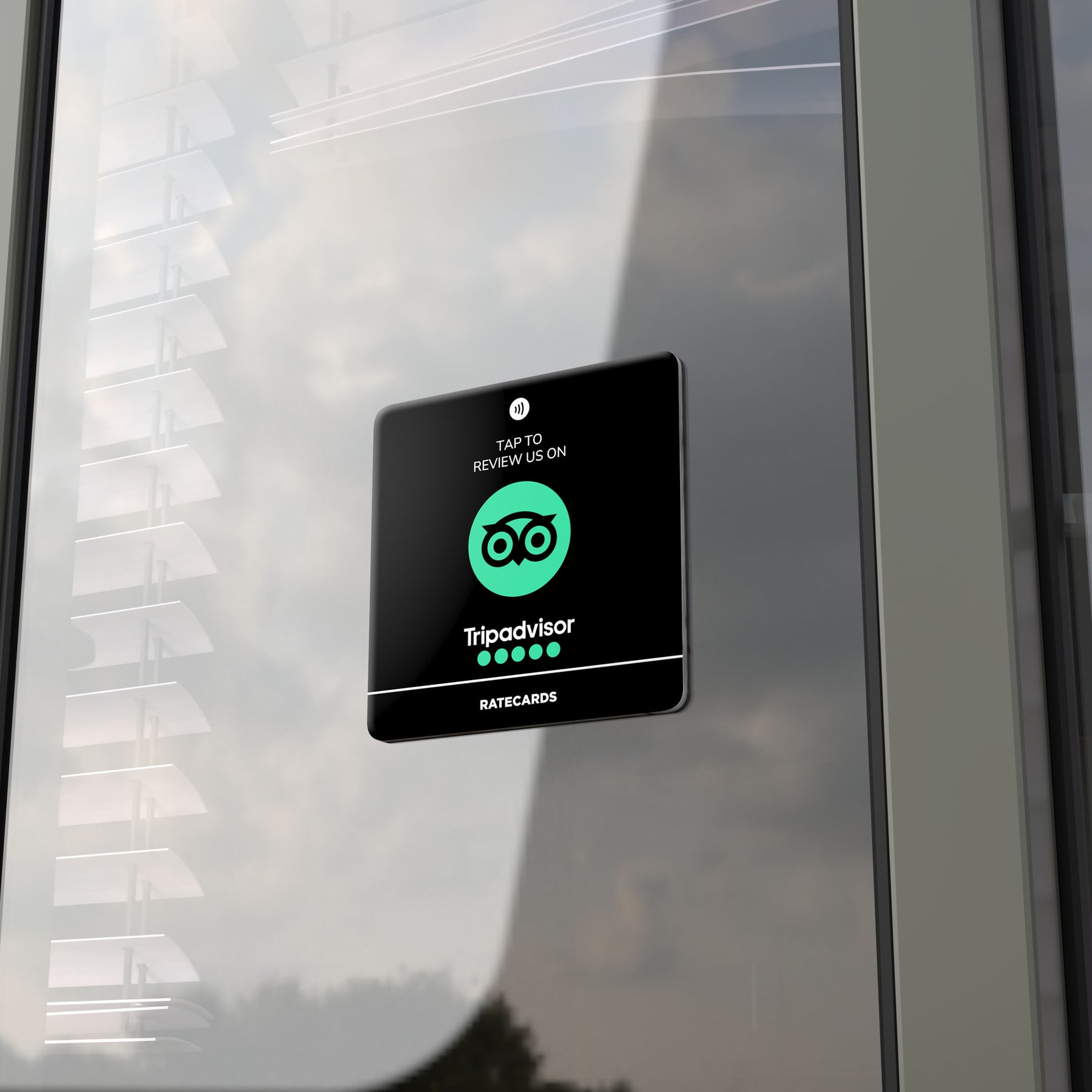 RATECARDS Premium Black Tripadvisor Review Plate – wall-mounted NFC plate that opens your Tripadvisor review page, QR code backup