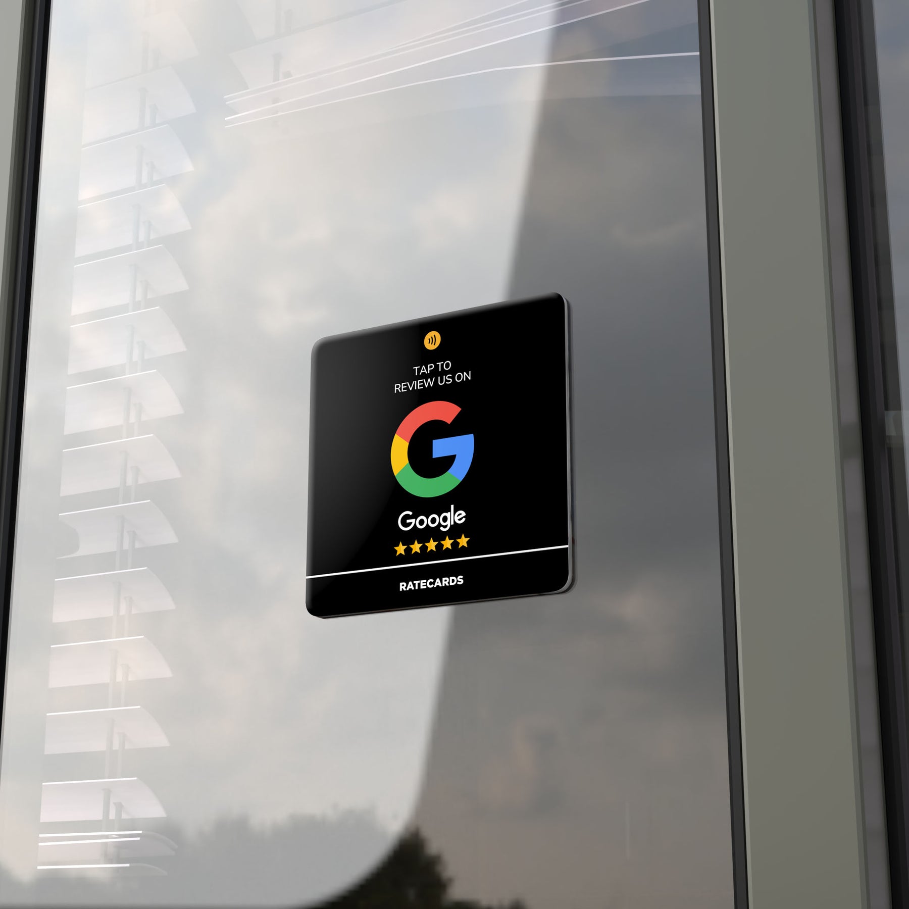 RATECARDS Premium Black Google Review Sticker – NFC tap-to-review sticker that opens your Google review page, QR code backup
