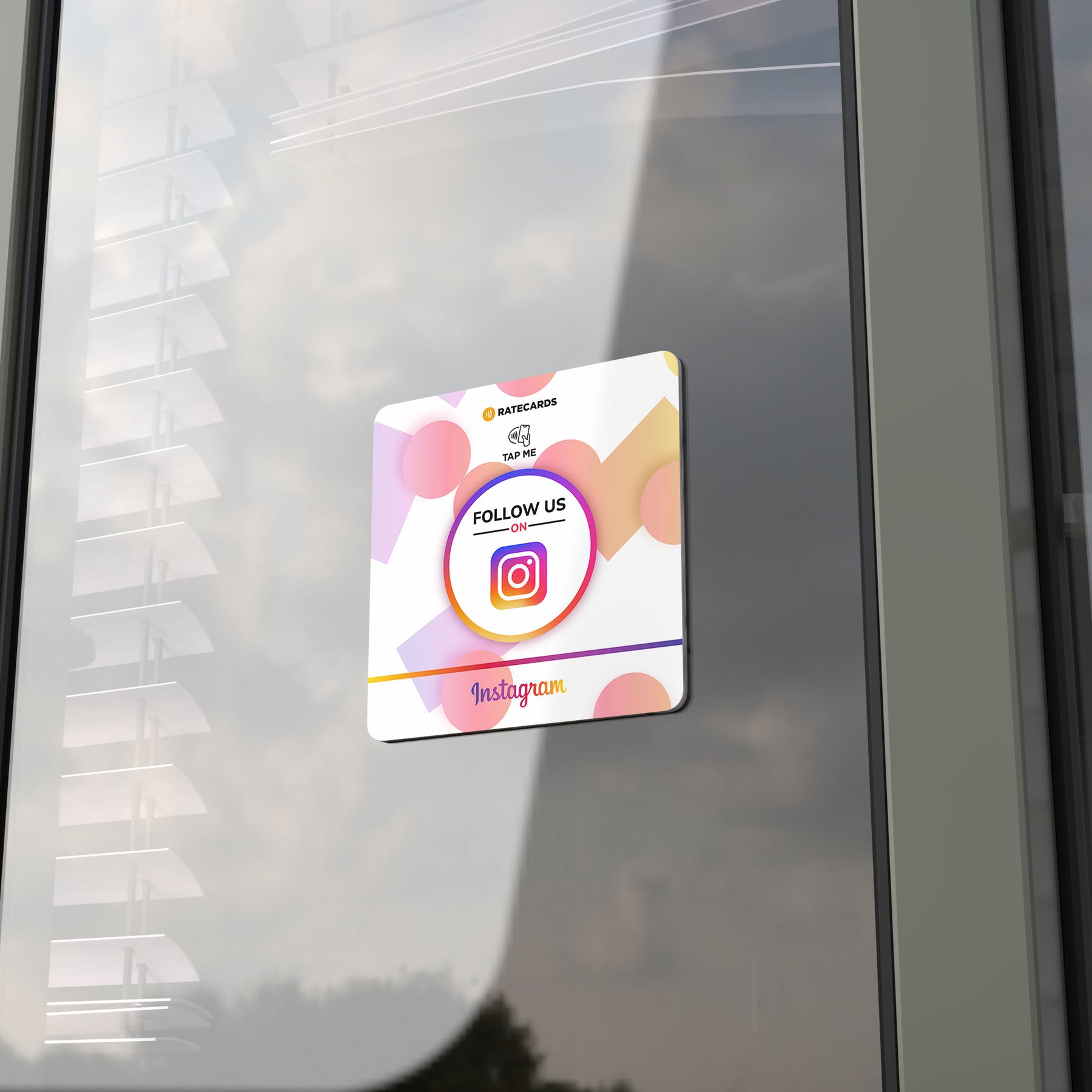 RATECARDS Instagram Followers Plate – wall-mounted NFC tap-to-follow plate linking customers to your Instagram, QR code backup