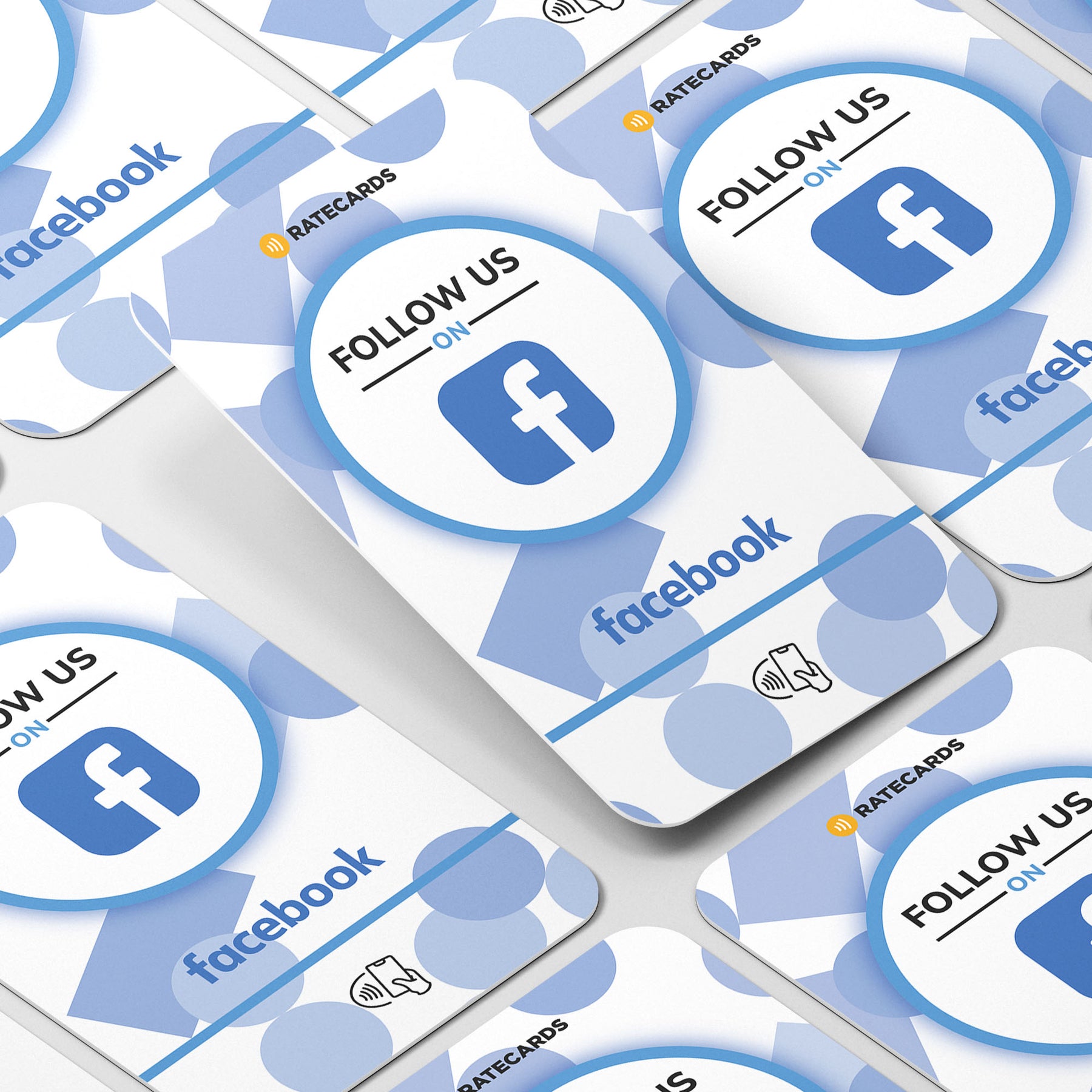 Customer tapping a RATECARDS Facebook card to follow on Facebook