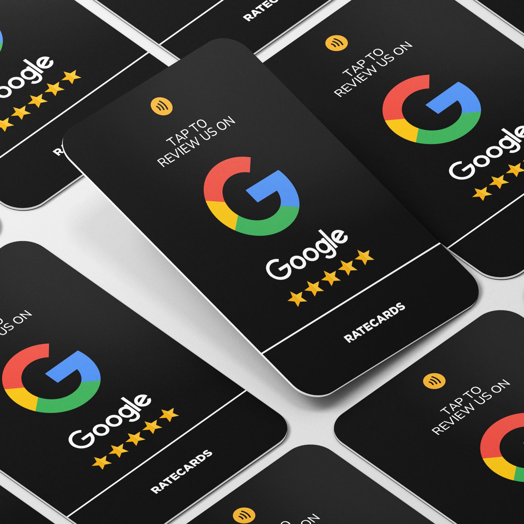 RATECARDS Premium Black Google review card – tap to review