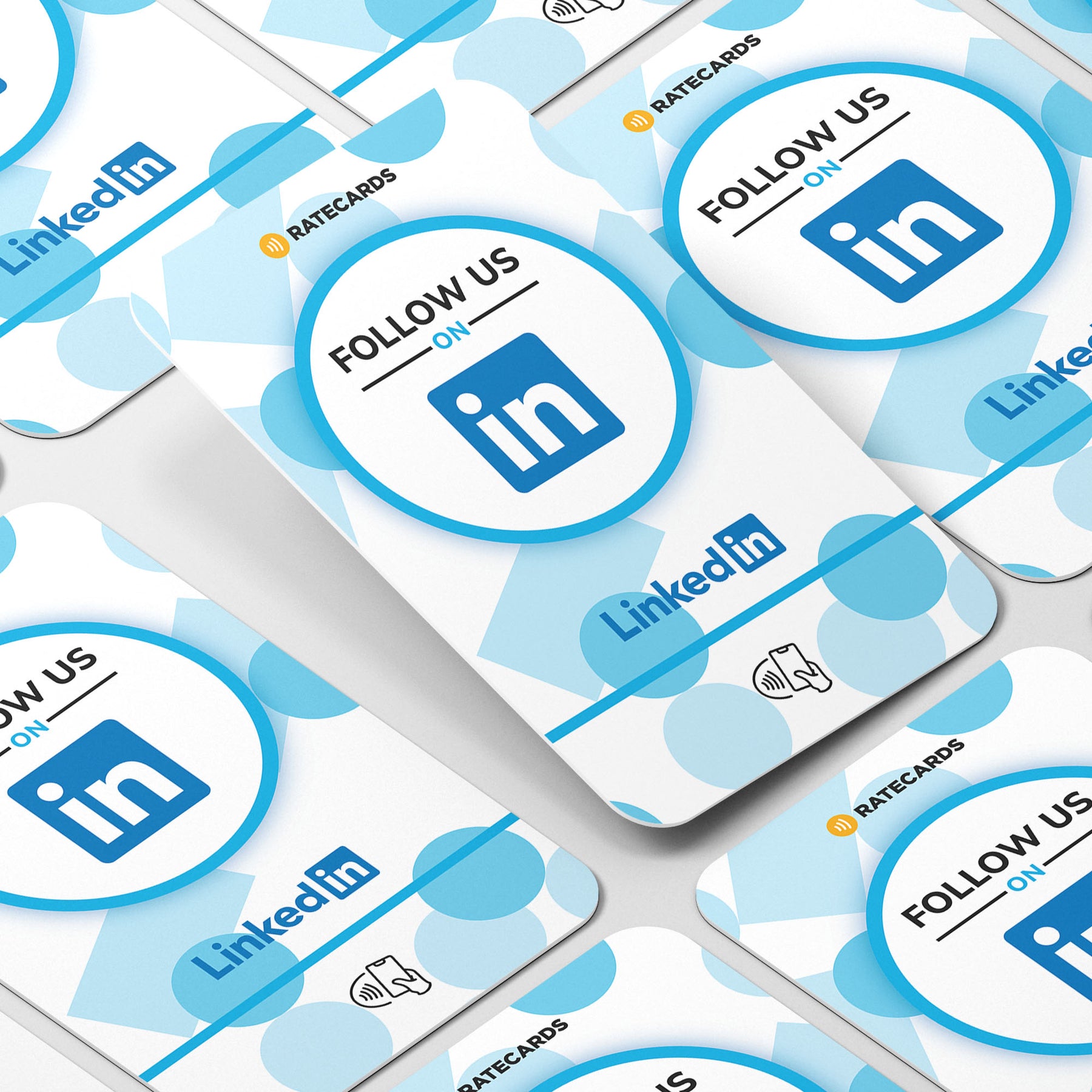 Professional tapping a RATECARDS LinkedIn card to connect instantly