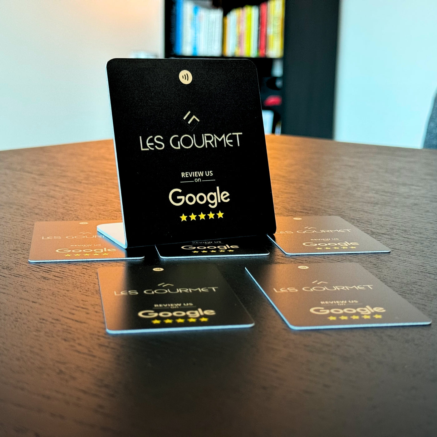 RATECARDS VIP Customized Stand – custom-branded weighted NFC tap-to-review counter stand, QR code backup
