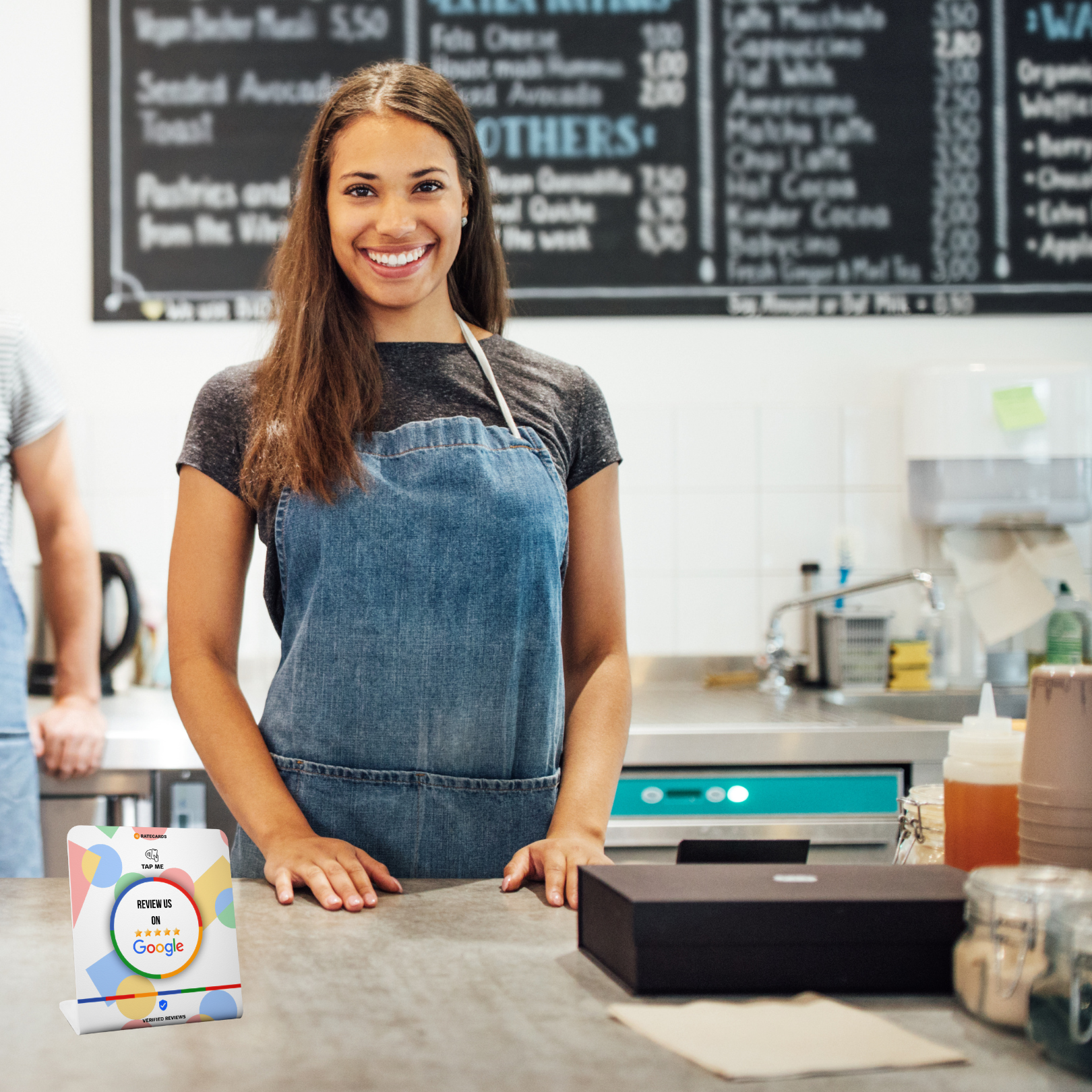 RATECARDS Google review NFC stand for restaurants and shops