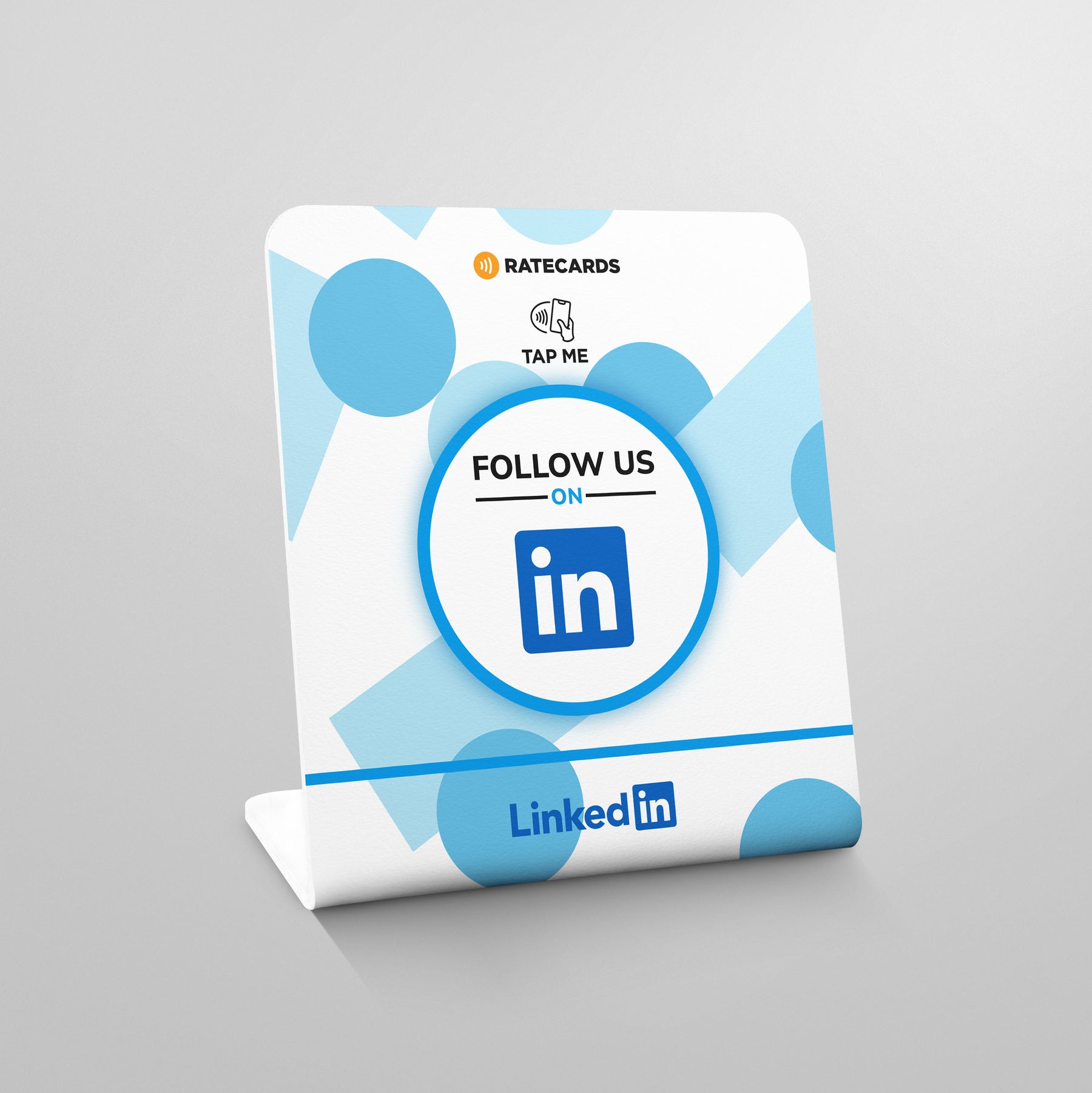 RATECARDS LinkedIn stand – tap to connect on LinkedIn at your office or event
