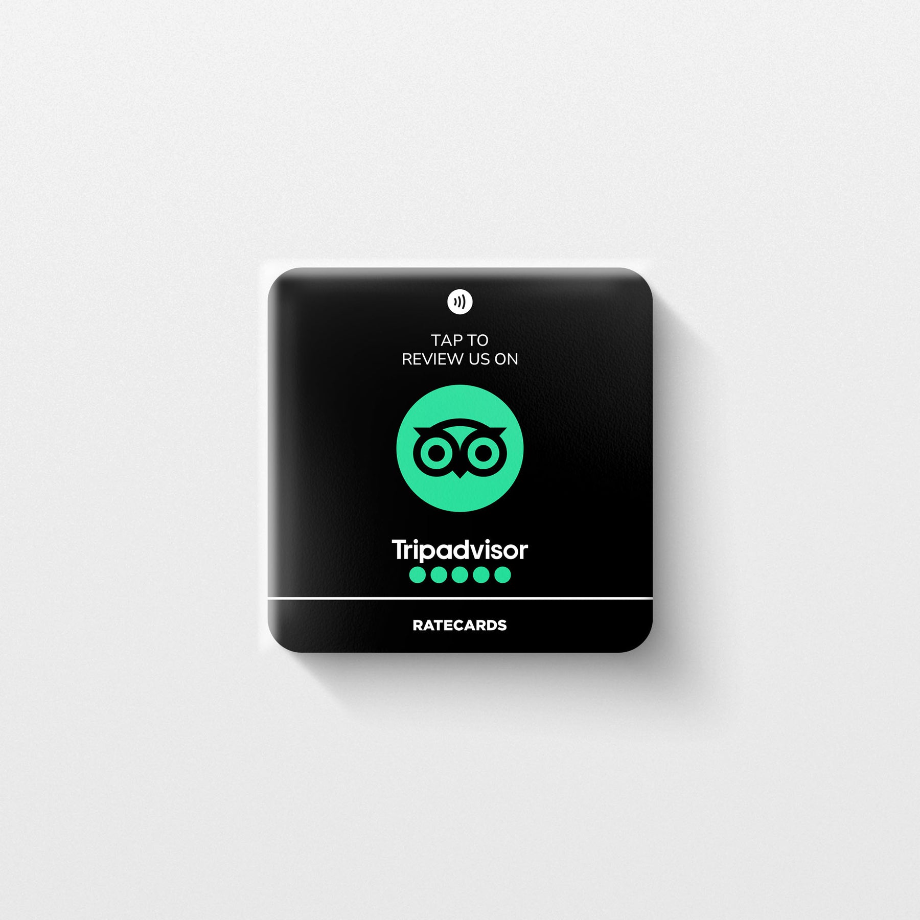 RATECARDS Premium Black Tripadvisor Review Plate – wall-mounted NFC plate that opens your Tripadvisor review page, QR code backup