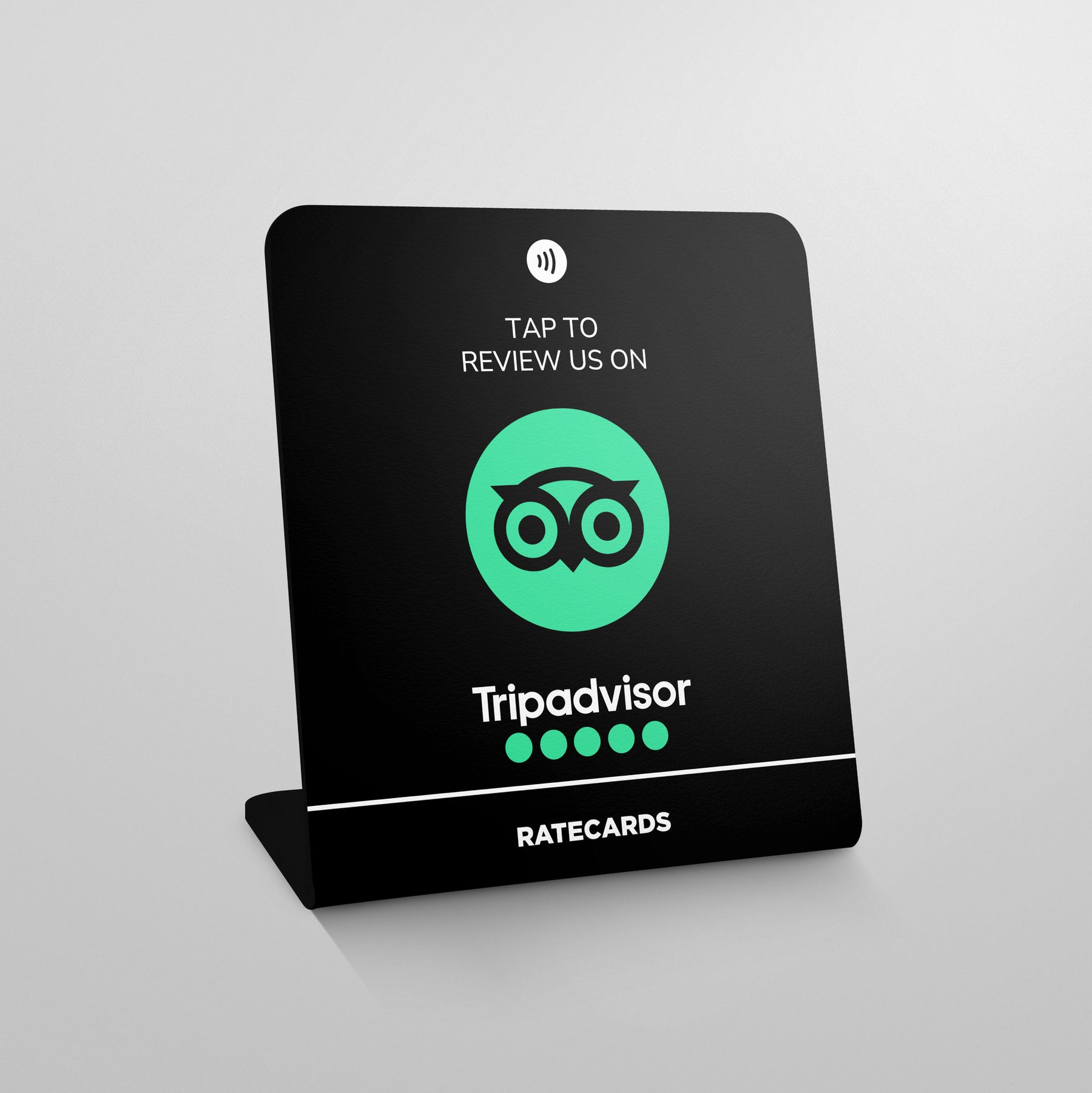 RATECARDS Premium Black Tripadvisor Review Stand – weighted NFC tap-to-review counter stand for Tripadvisor reviews, QR code backup