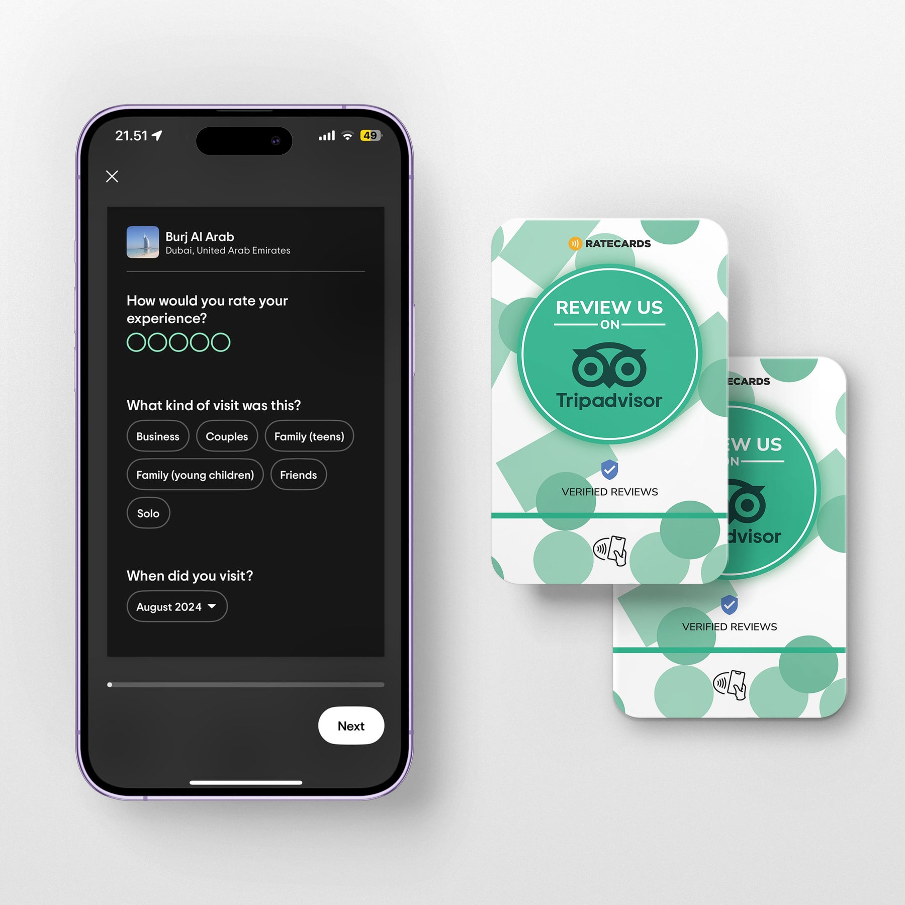 RATECARDS Tripadvisor card – tap to leave a Tripadvisor review
