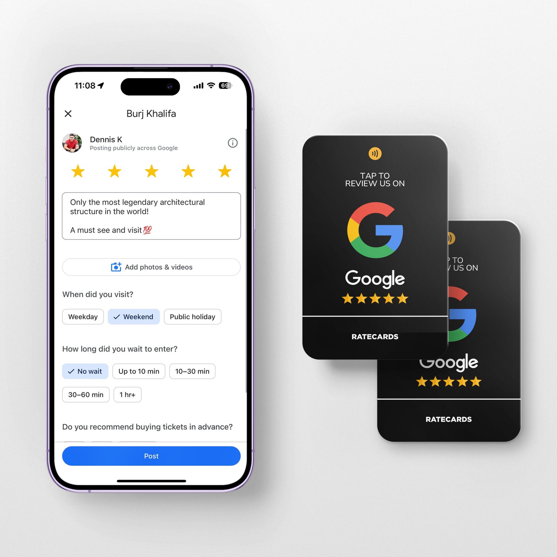 RATECARDS Black Edition Google review card