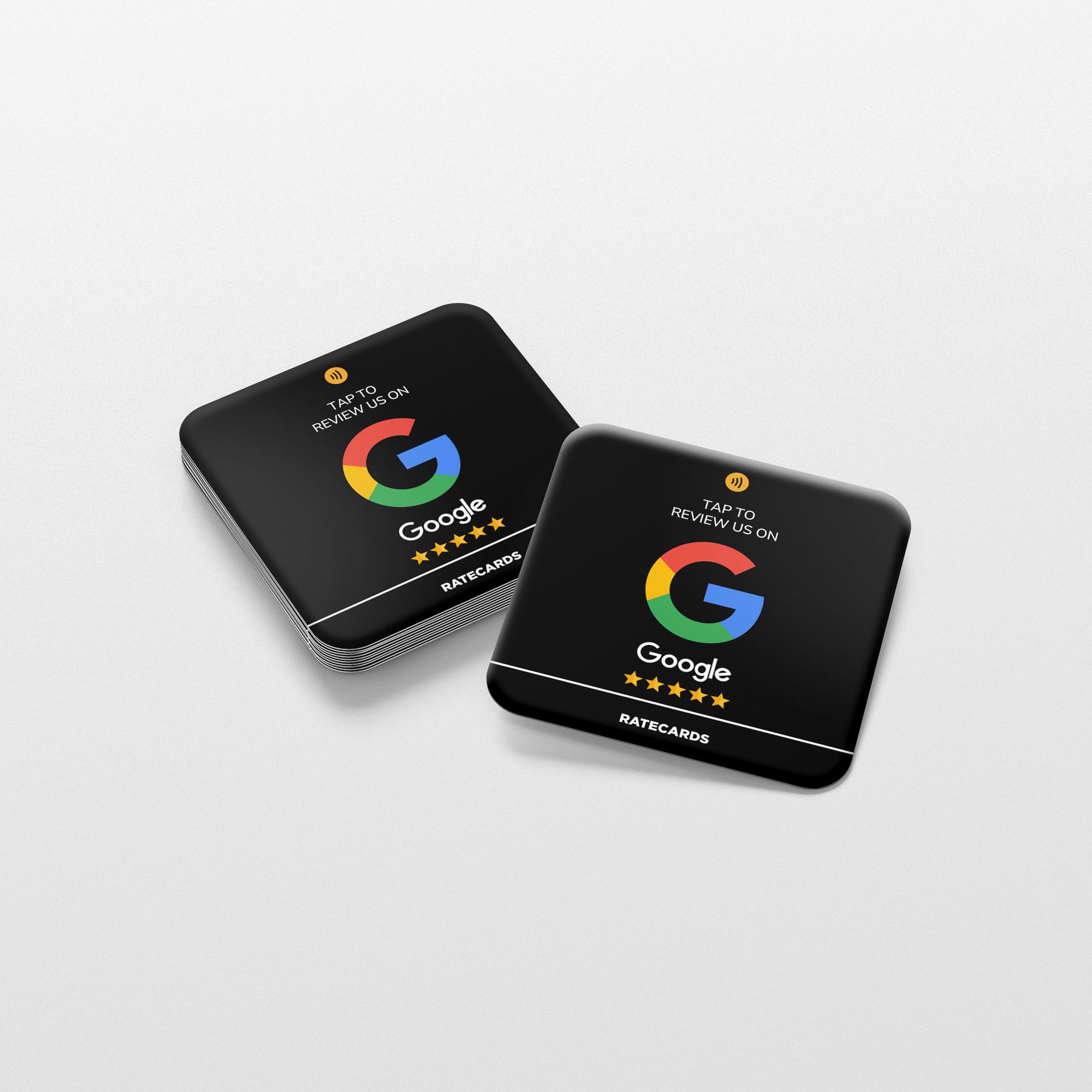 RATECARDS Premium Black Google Review Sticker – NFC tap-to-review sticker that opens your Google review page, QR code backup