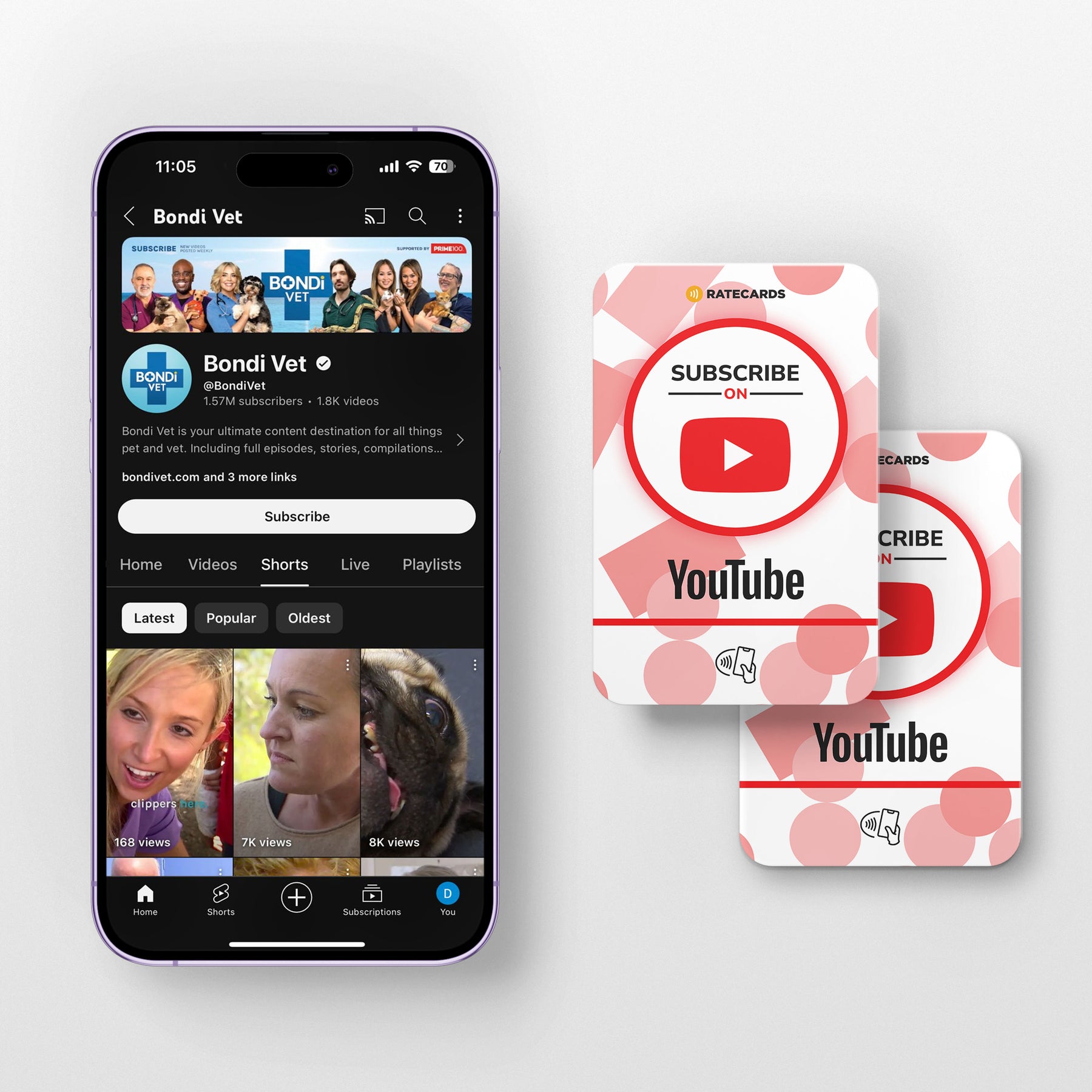 RATECARDS NFC YouTube subscribe card with printed QR code backup
