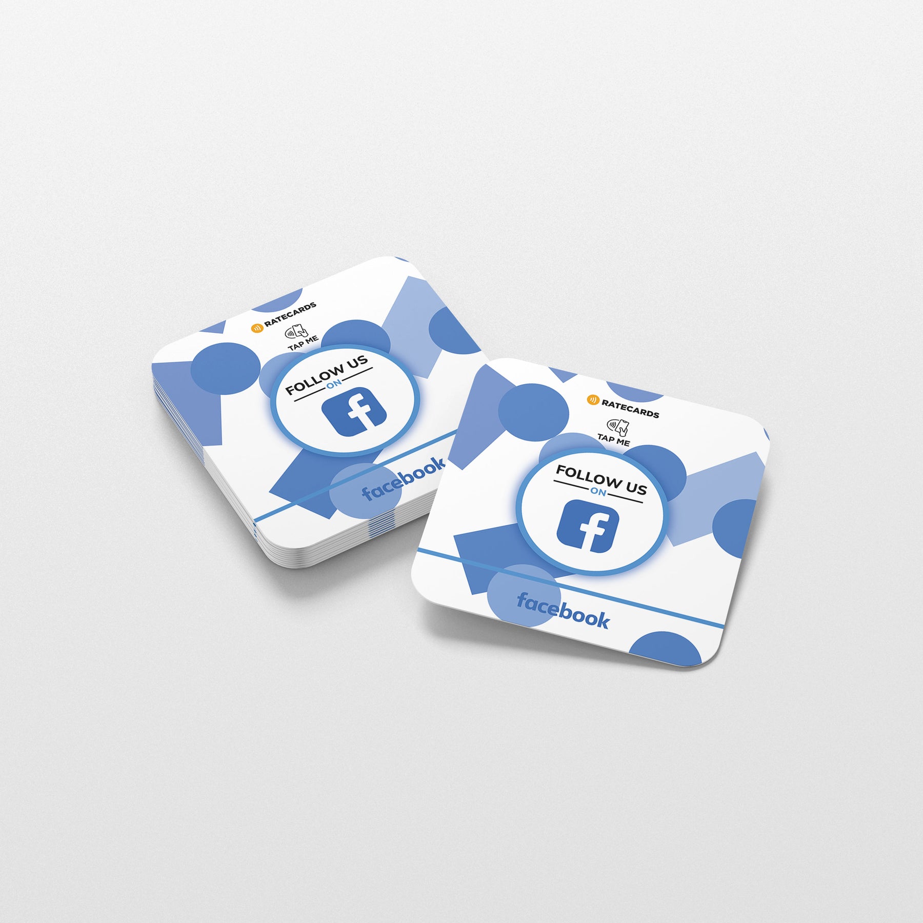 RATECARDS Facebook Review & Follower Plate – wall-mounted NFC tap-to-follow plate that opens your Facebook page, QR code backup