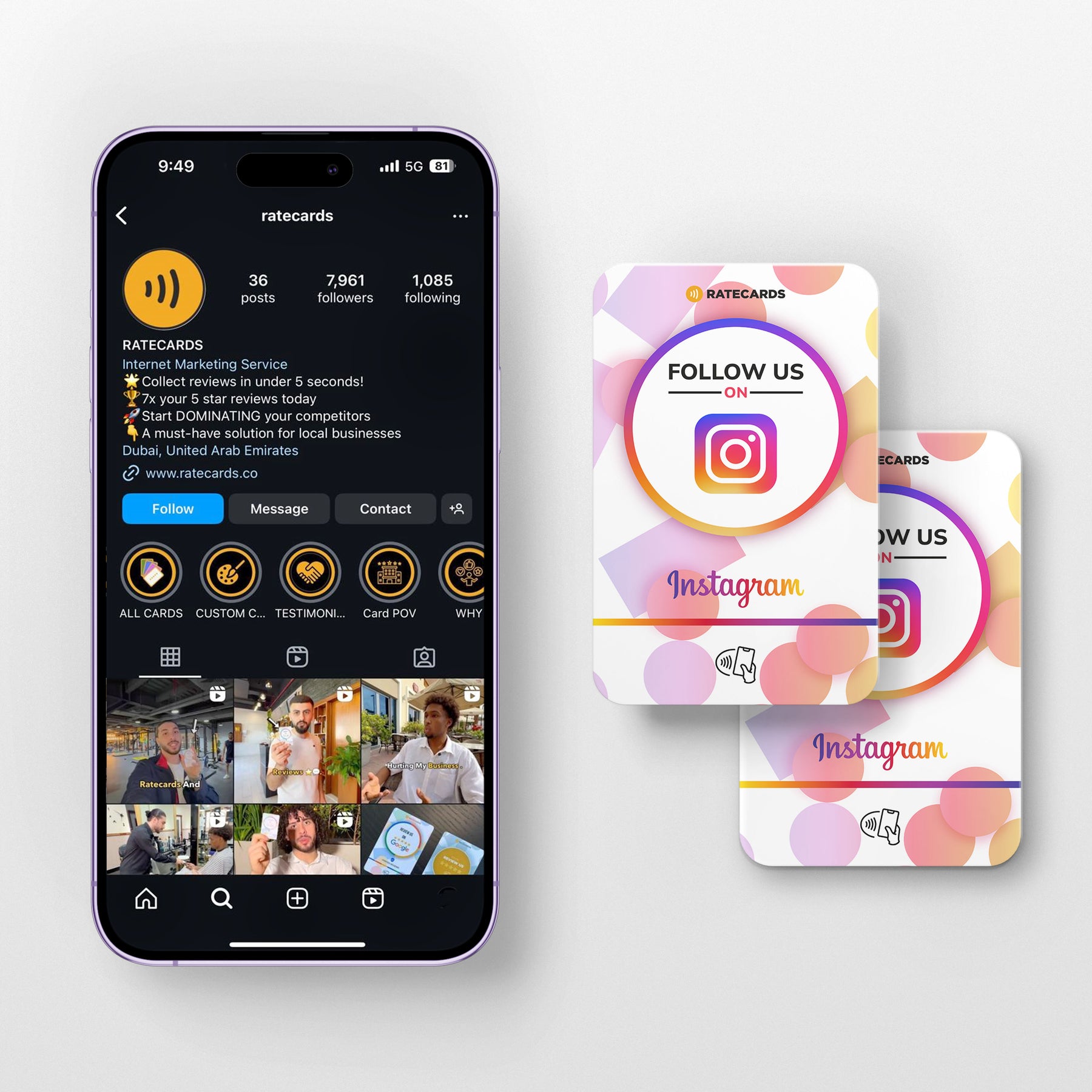 RATECARDS Instagram follow card – tap to follow your profile