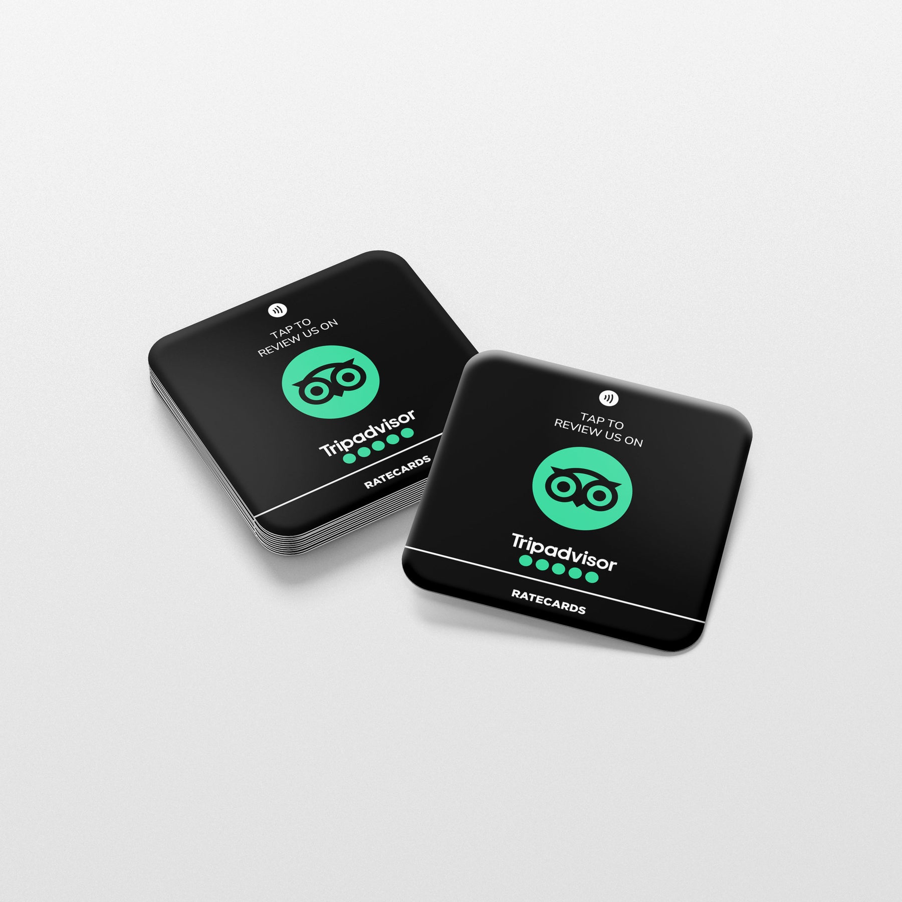 RATECARDS Premium Black Tripadvisor Review Plate – wall-mounted NFC plate that opens your Tripadvisor review page, QR code backup