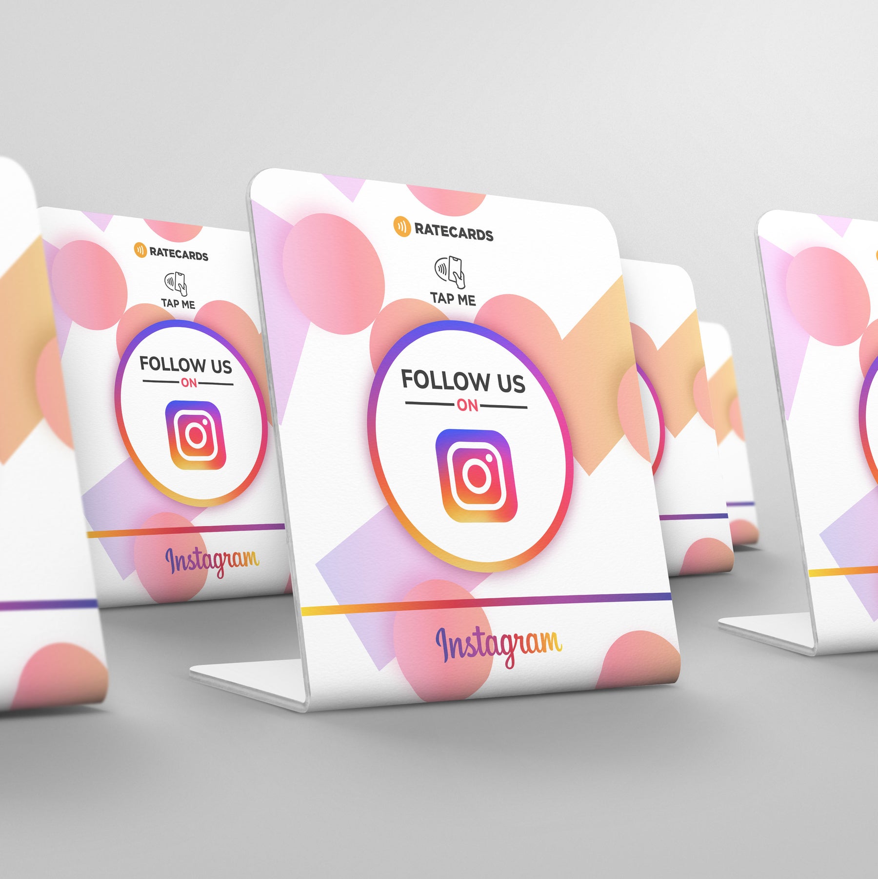 Customer tapping a RATECARDS Instagram stand to follow on Instagram