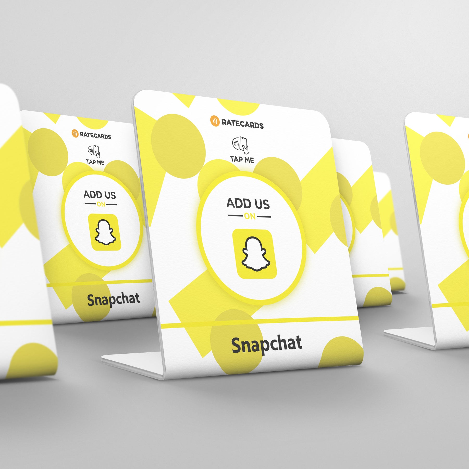 Customer tapping a RATECARDS Snapchat stand to follow on Snapchat