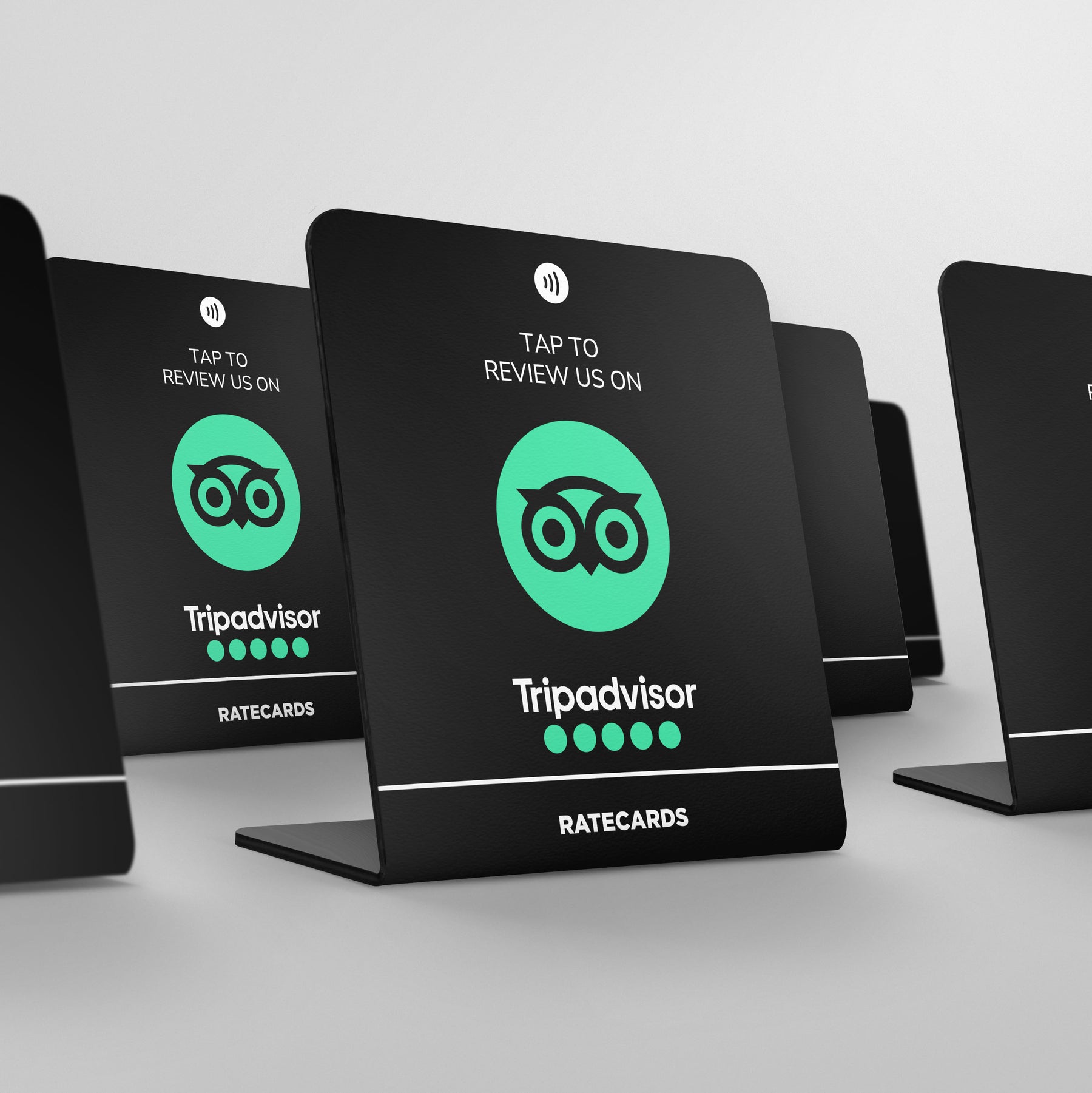 RATECARDS Premium Black Tripadvisor Review Stand – weighted NFC tap-to-review counter stand for Tripadvisor reviews, QR code backup