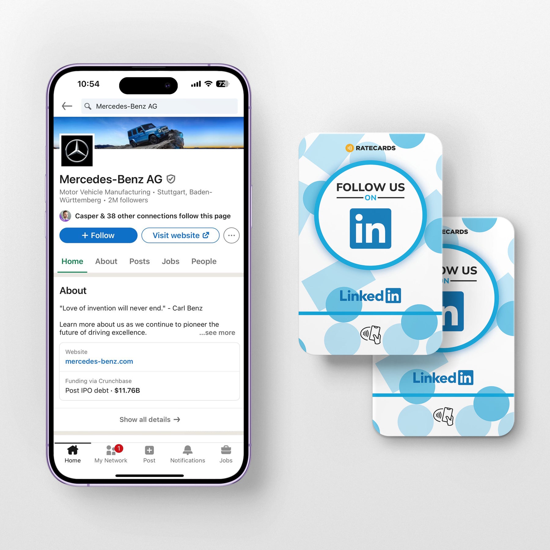 RATECARDS NFC LinkedIn business card with QR code backup