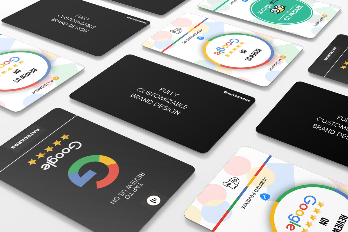 NFC Google Review Cards & Stands | RATECARDS™ — Tap to Review